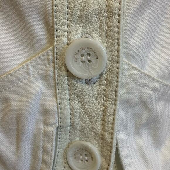 Armani Collezioni White Cotton Blend Jacket with Lamb Leather Trim Antinea Srl 4 - Picture 3 of 6